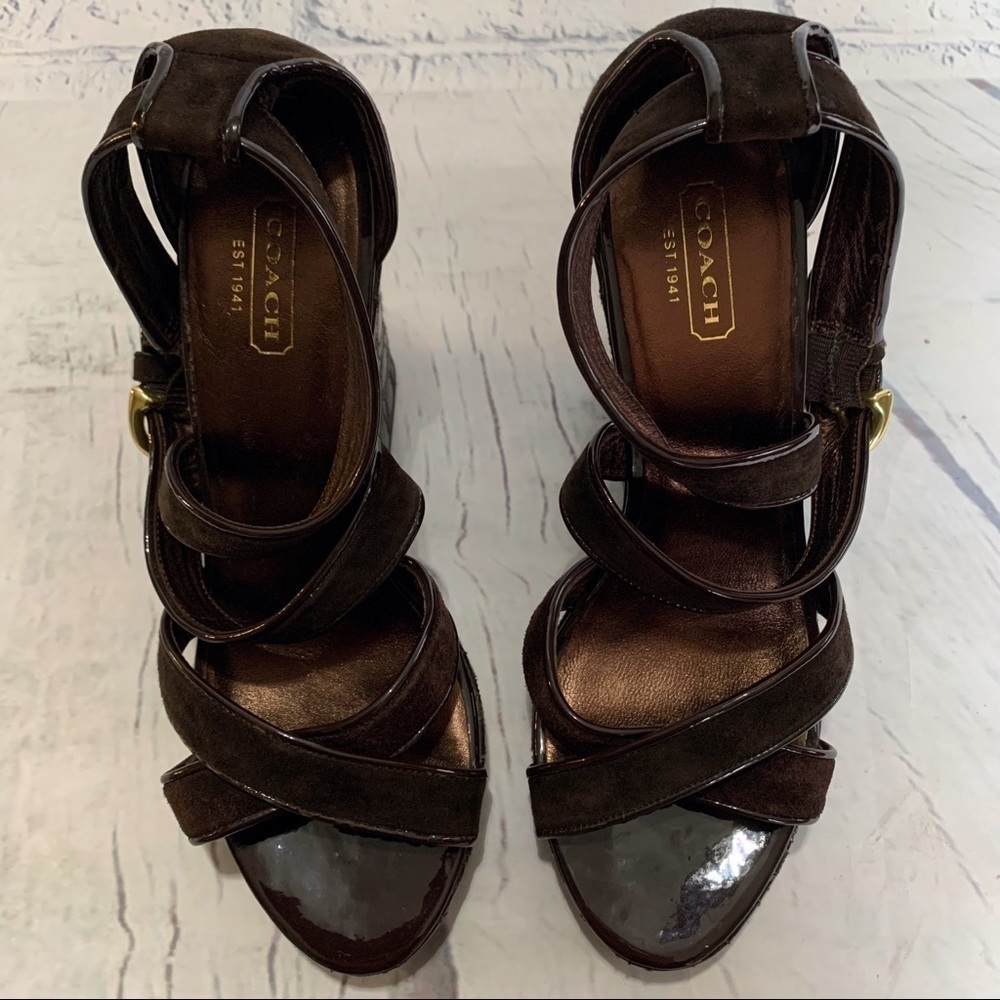 COACH Marlla Stitched Wedges - Dark Brown - Picture 3 of 8